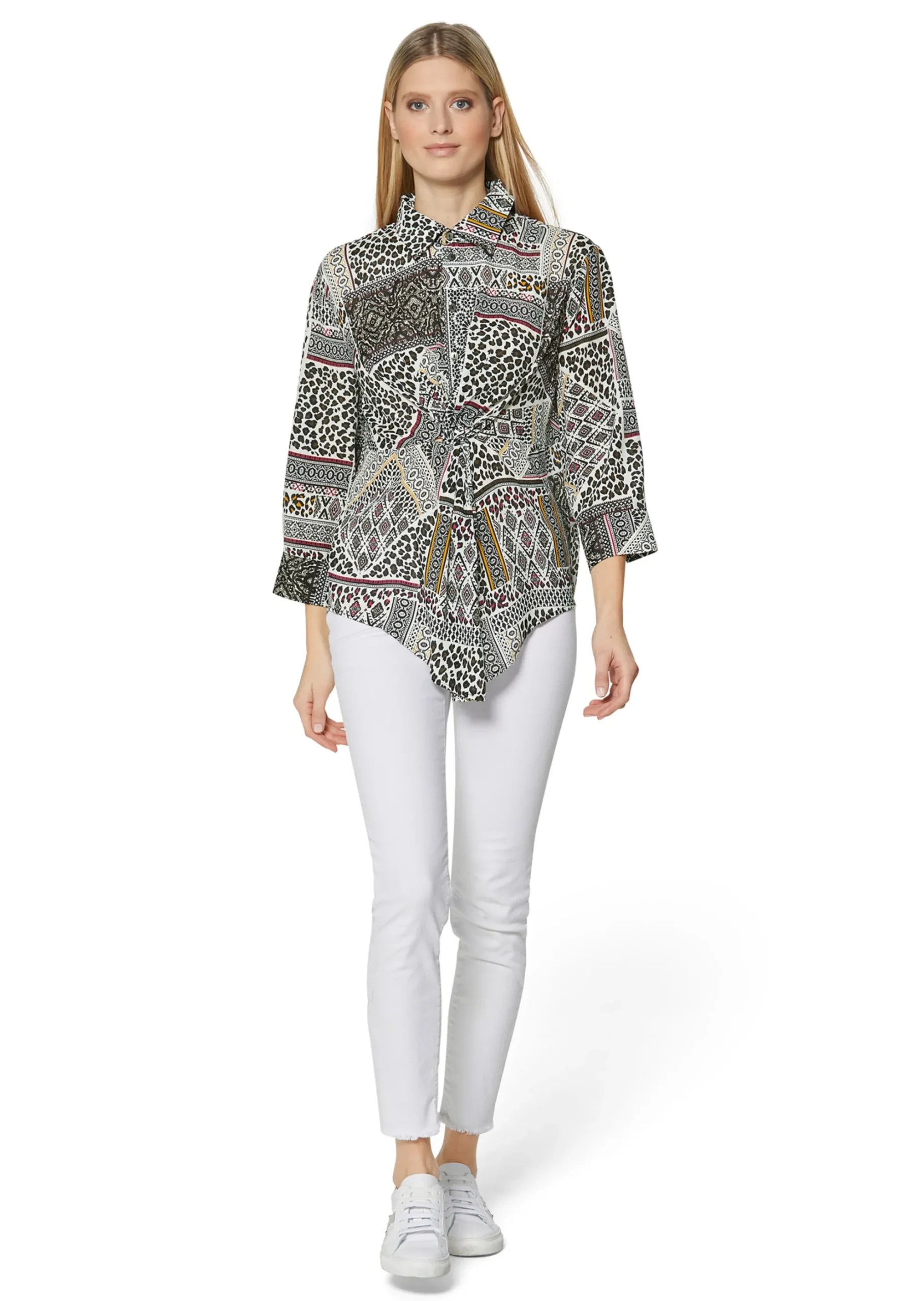 Bedruckte Bluse mit Knoten-Effekt und 3/4-Ärmeln