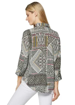 Bedruckte Bluse mit Knoten-Effekt und 3/4-Ärmeln