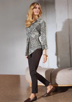 Bedruckte Bluse mit Knoten-Effekt und 3/4-Ärmeln