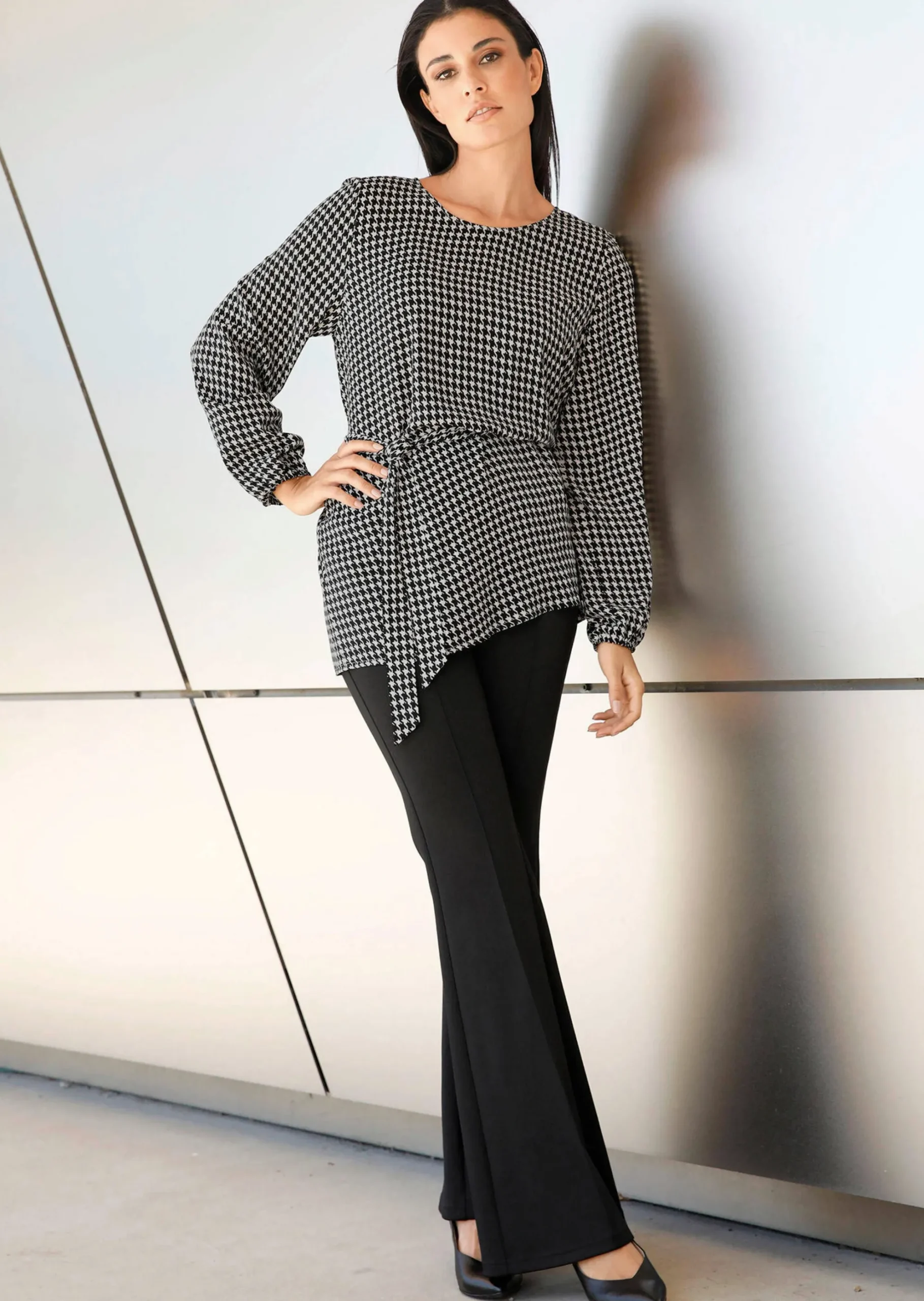 Bluse in Hahnentrittdessin