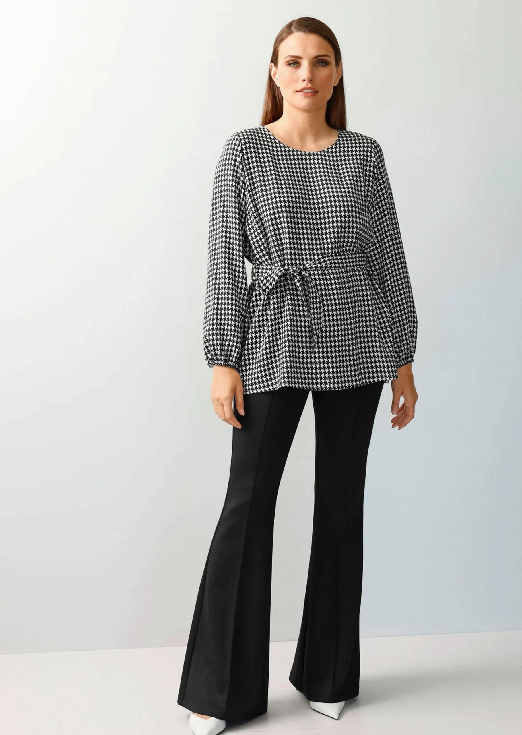 Bluse in Hahnentrittdessin