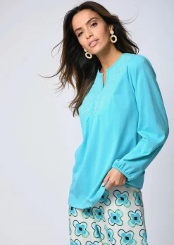 Bluse mit grafischer Stickerei