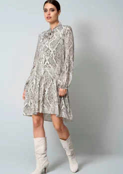 Druckkleid mit V-Ausschnitt und Schluppe