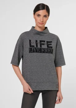 Halbarm-Sweatshirt mit Print und Ziersteinen