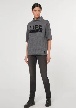 Halbarm-Sweatshirt mit Print und Ziersteinen