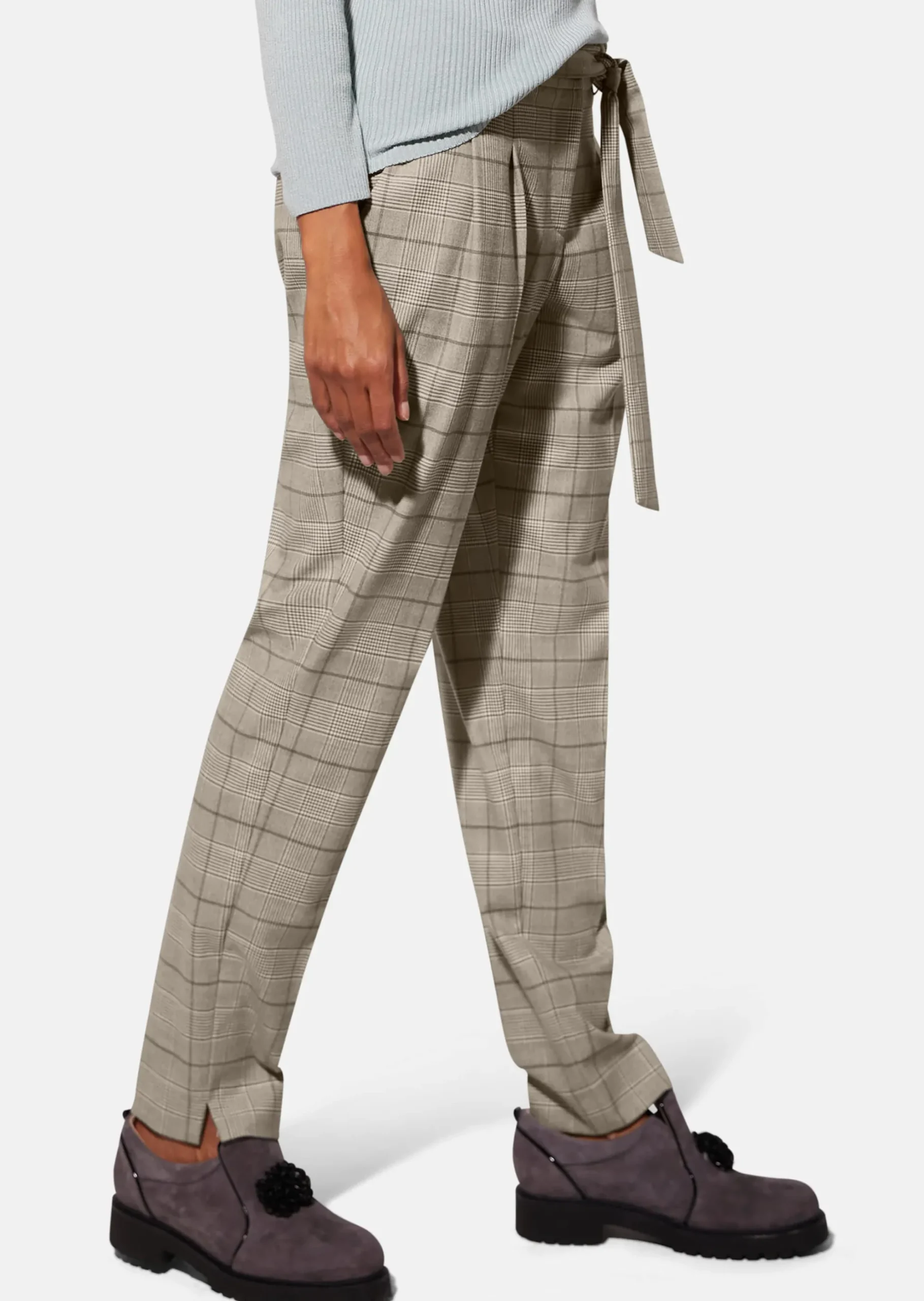Karo-Bundfaltenhose mit Bindegürtel
