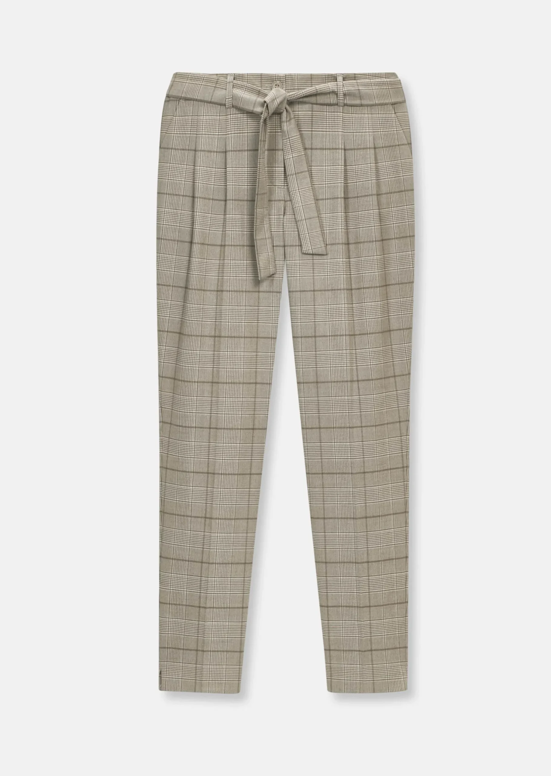 Karo-Bundfaltenhose mit Bindegürtel