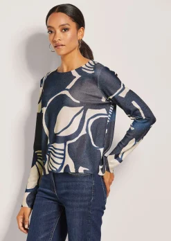 Kurzer Rundhals-Pullover mit Unikat-Print