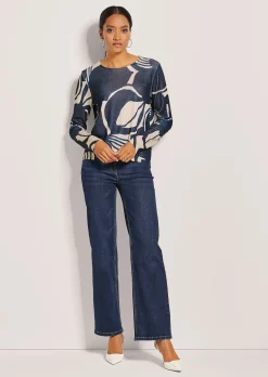 Kurzer Rundhals-Pullover mit Unikat-Print