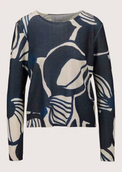 Kurzer Rundhals-Pullover mit Unikat-Print
