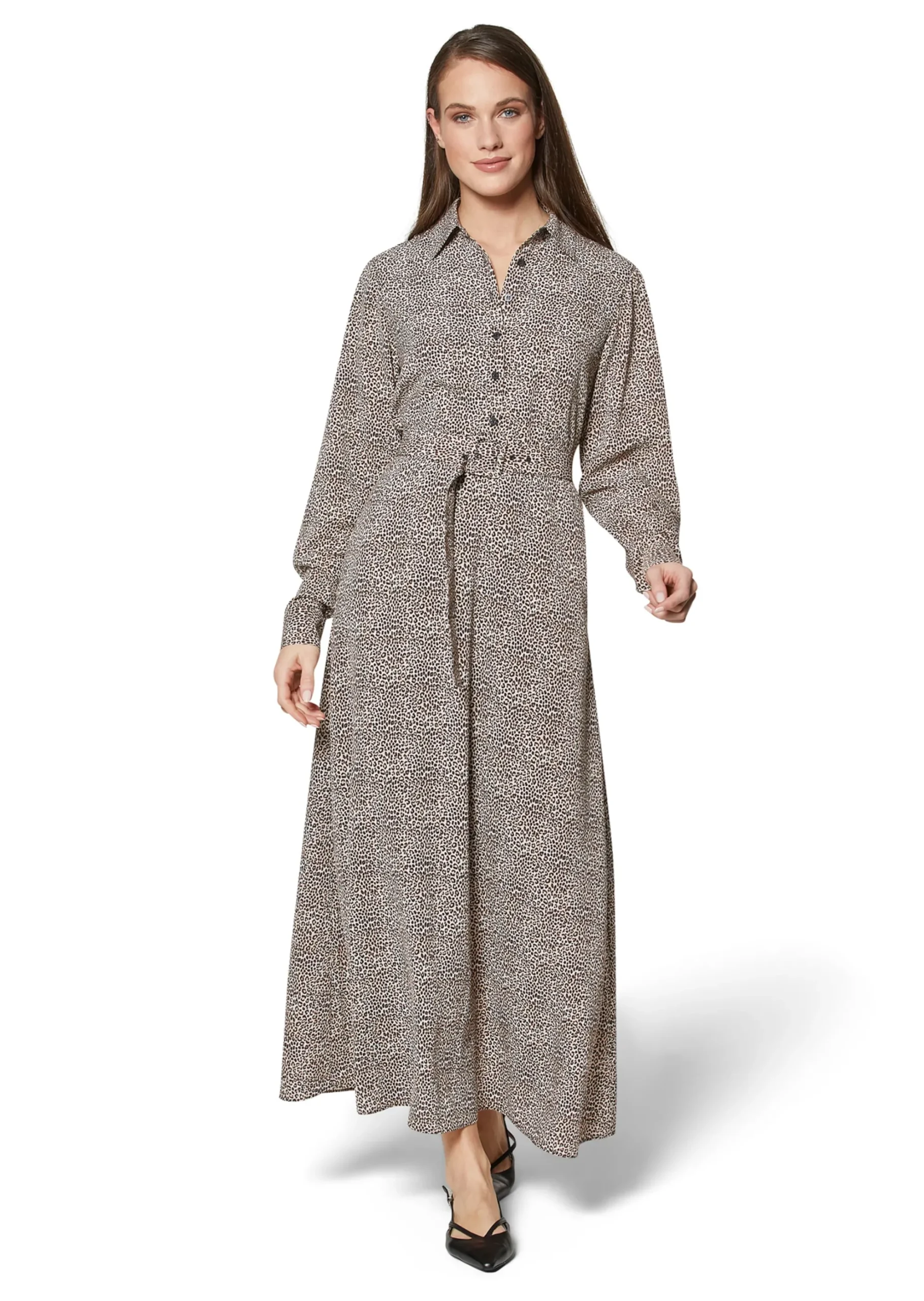 Langes Hemdblusenkleid mit Unikat-Print