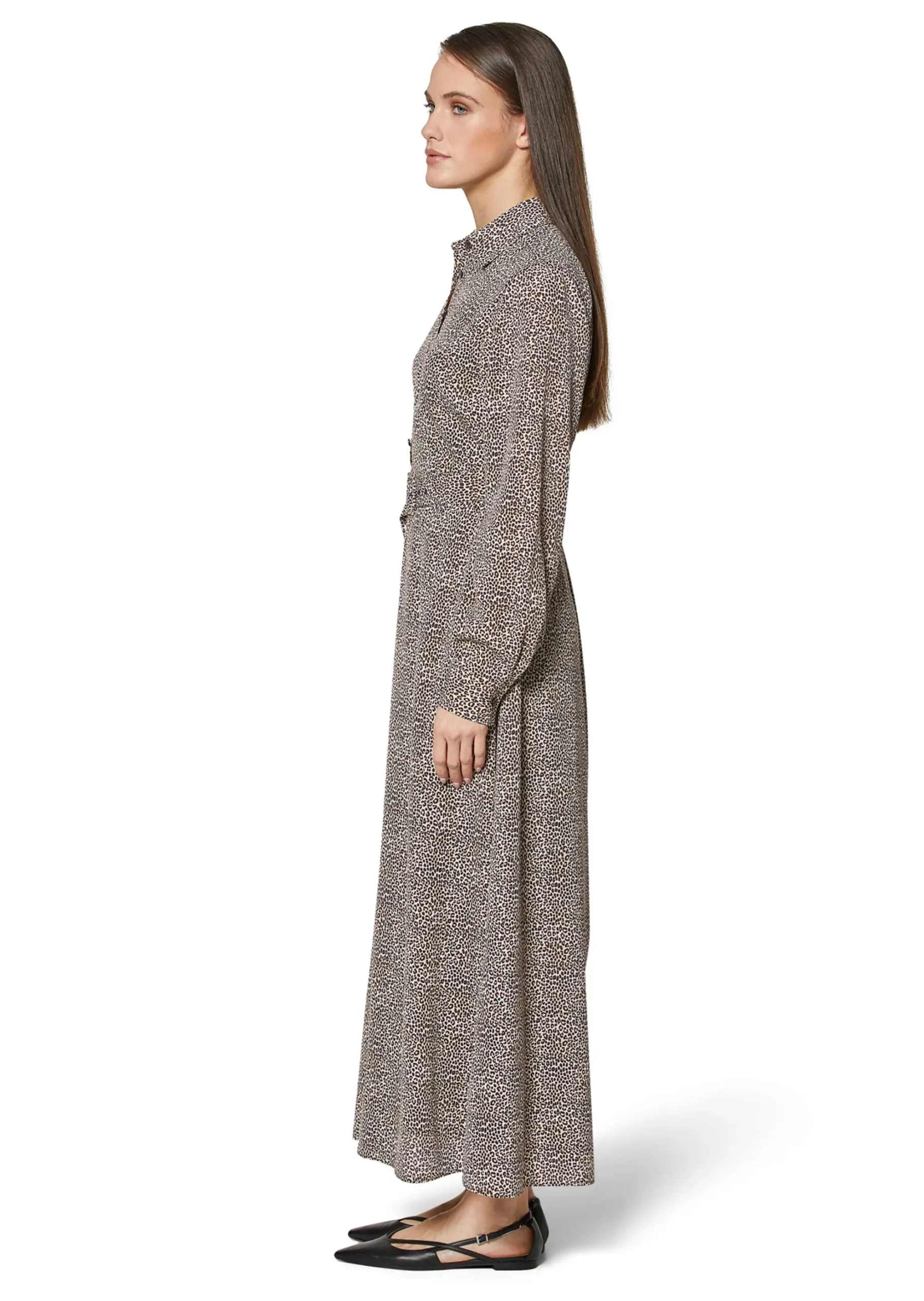 Langes Hemdblusenkleid mit Unikat-Print
