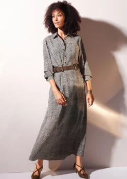 Langes Hemdblusenkleid mit Unikat-Print