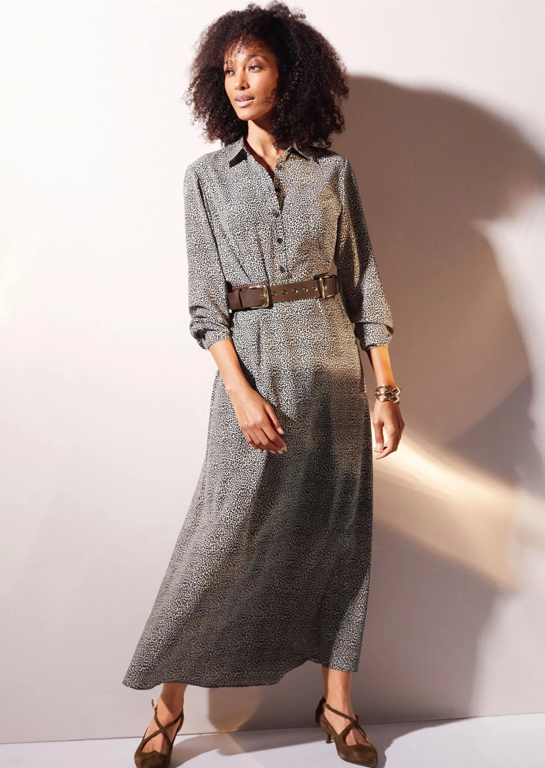 Langes Hemdblusenkleid mit Unikat-Print