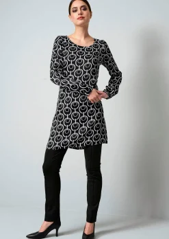 Longbluse in grafischem Dessin