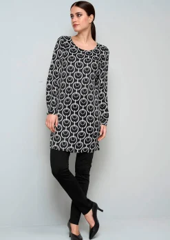 Longbluse in grafischem Dessin