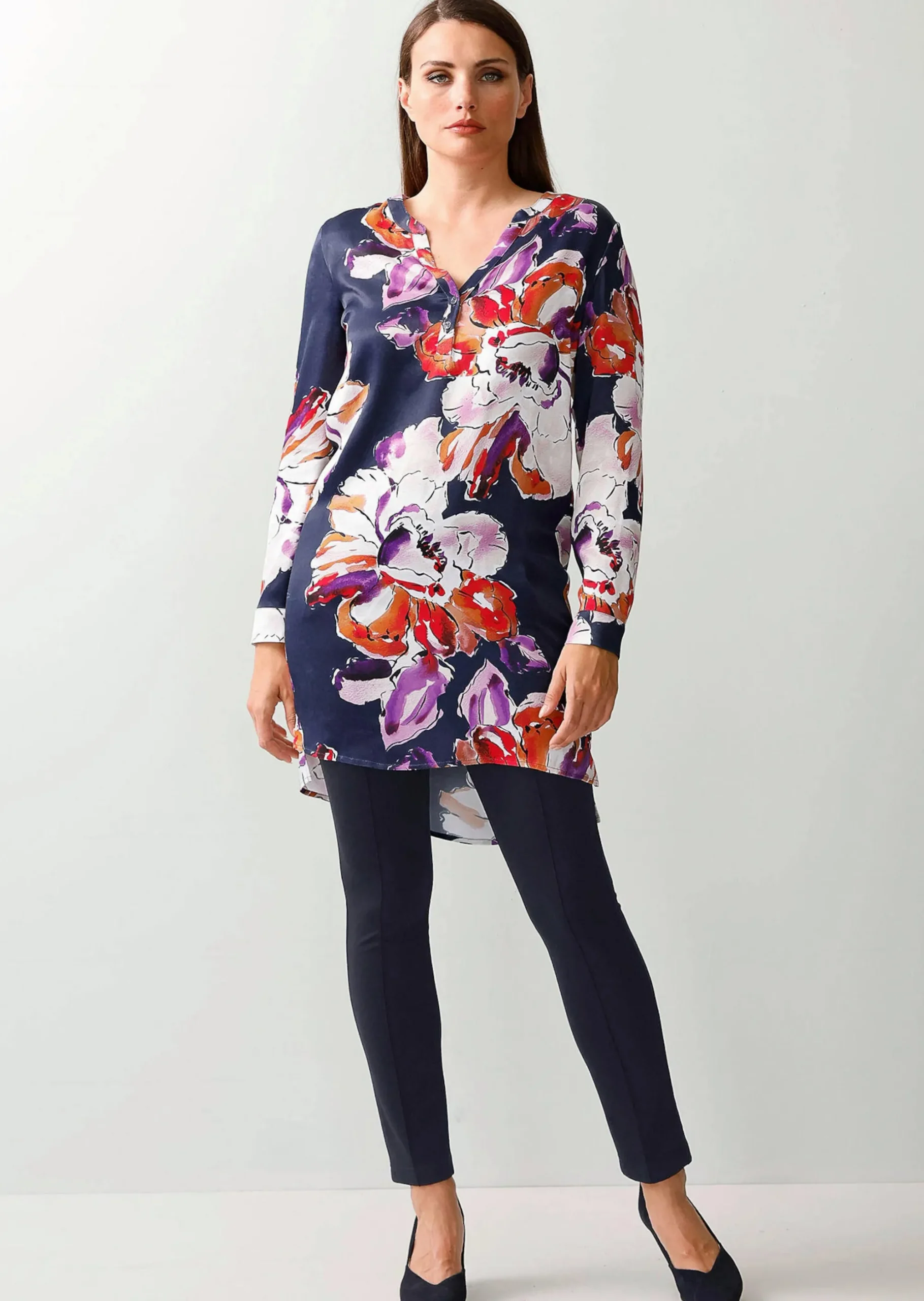 Longbluse mit floralem Print