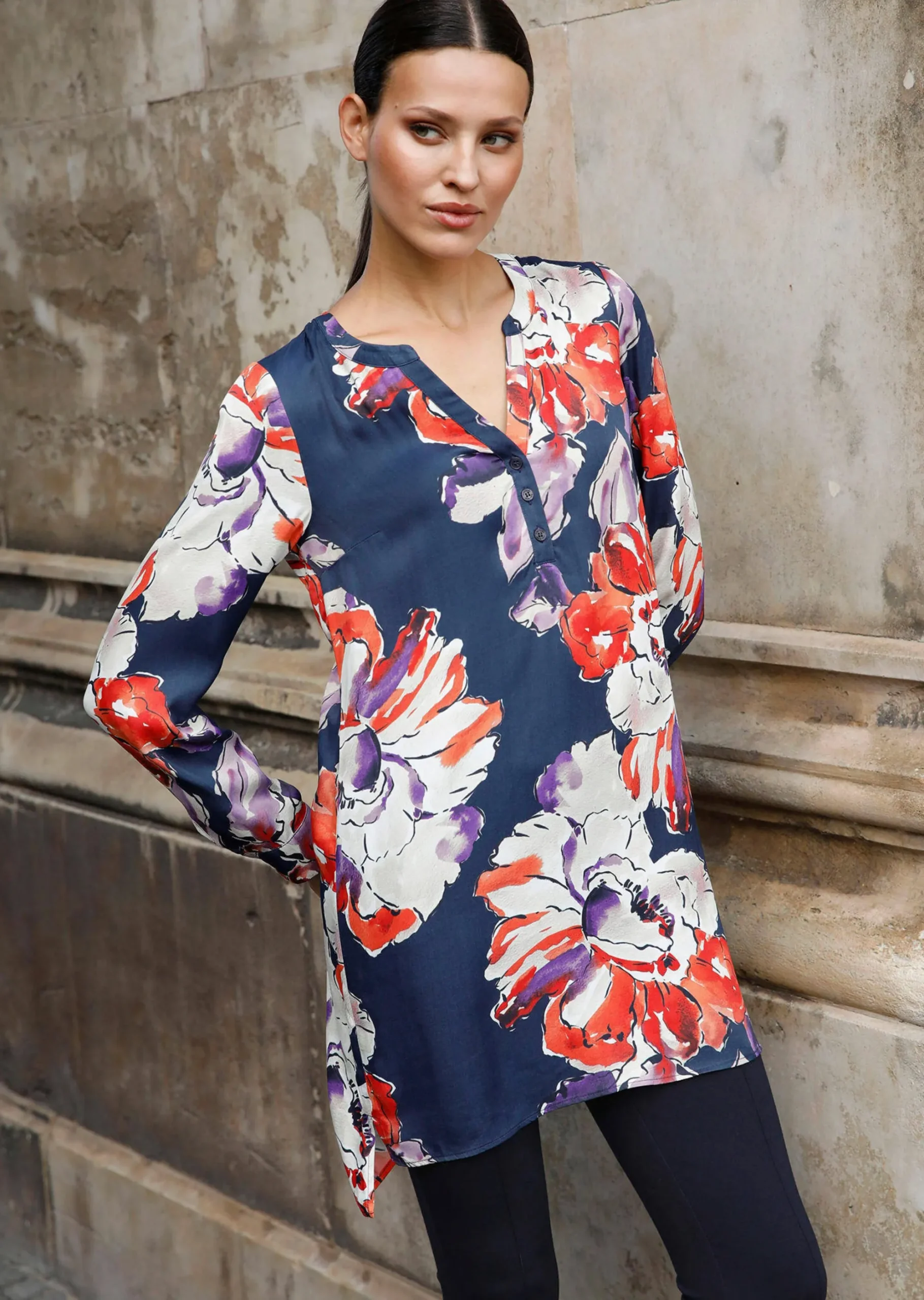 Longbluse mit floralem Print