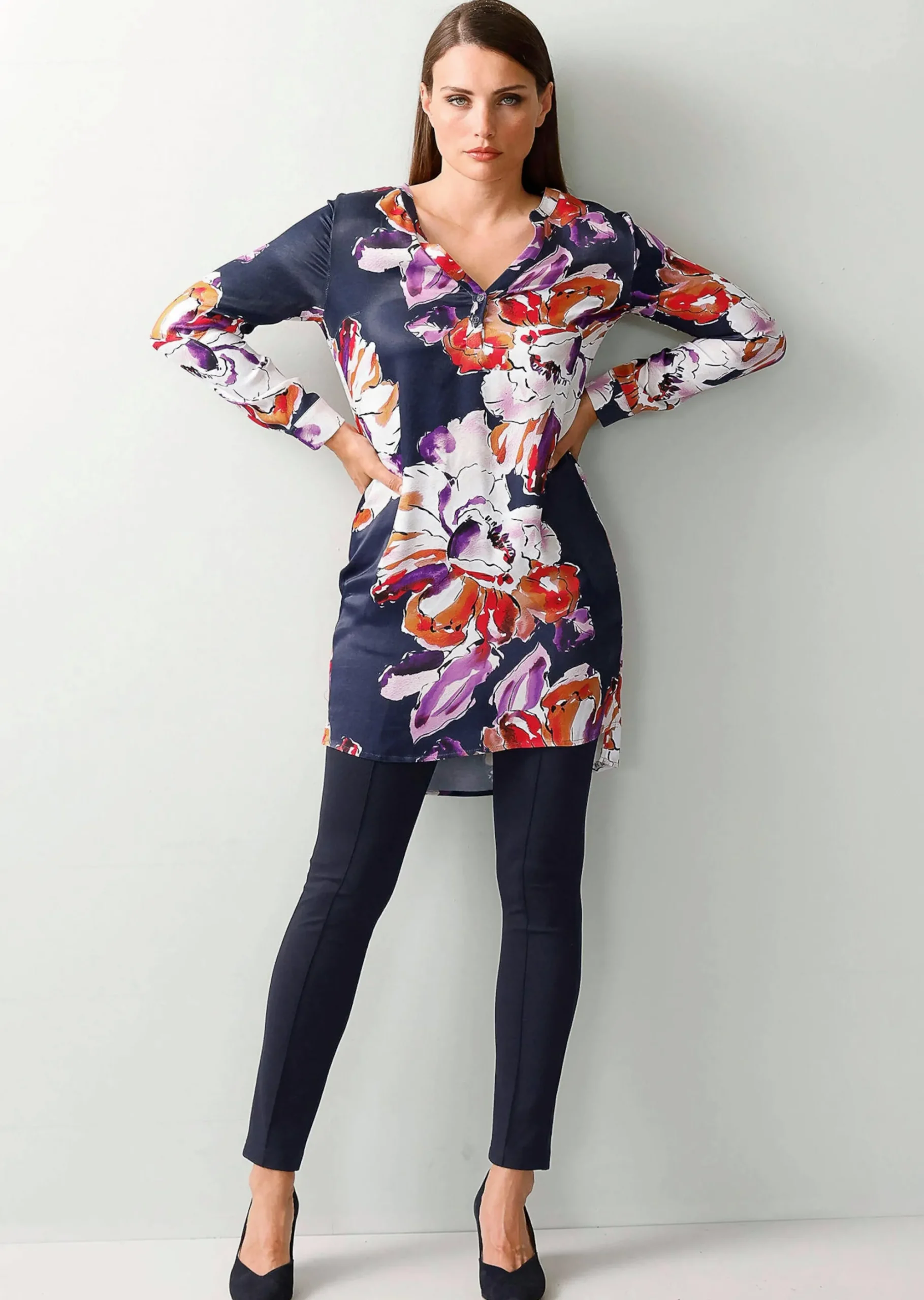 Longbluse mit floralem Print