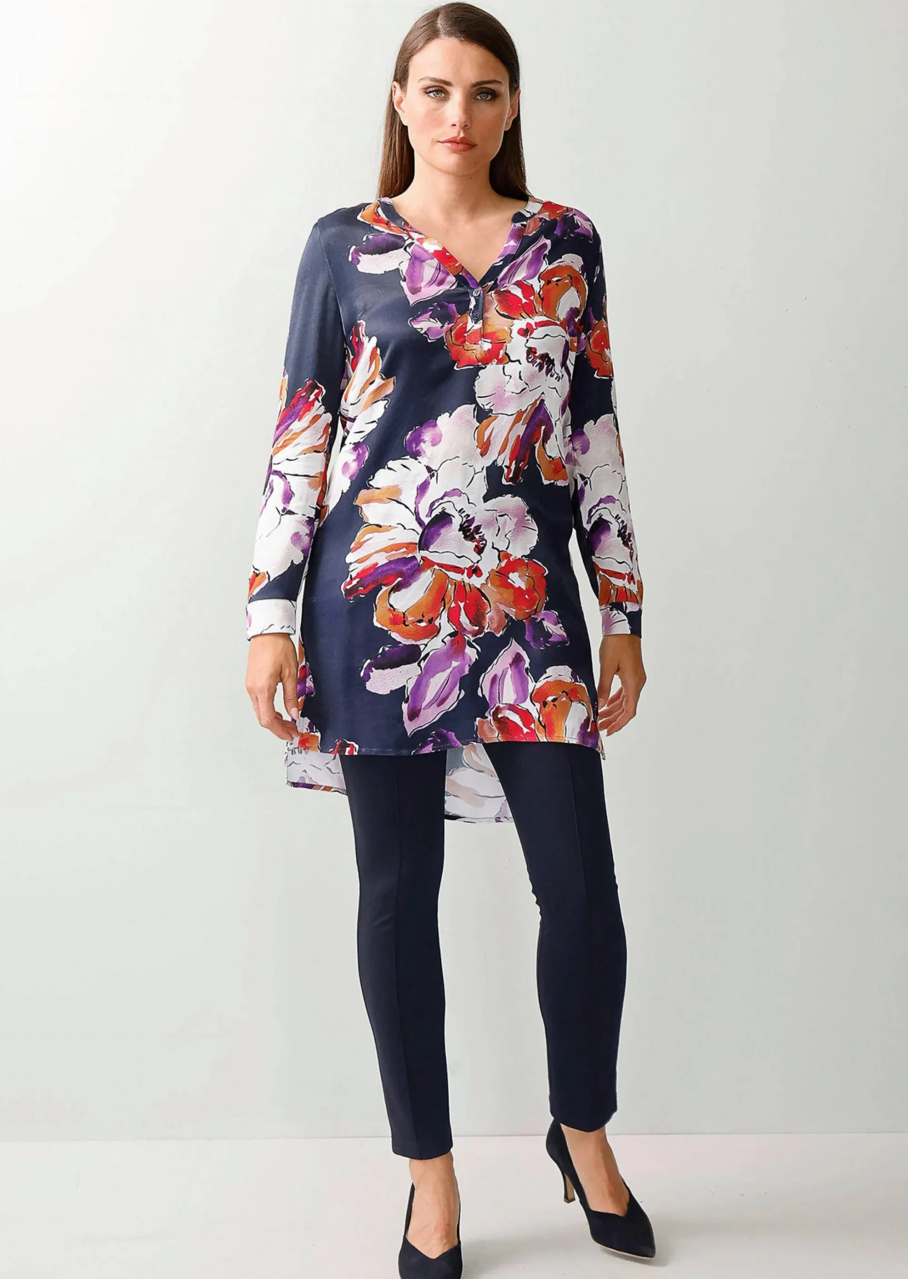 Longbluse mit floralem Print
