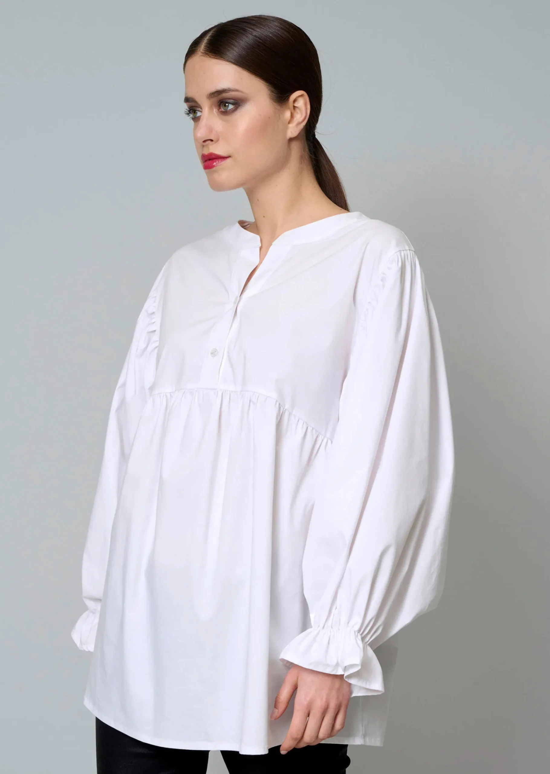 Popelinebluse mit Stehkragen