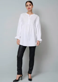 Popelinebluse mit Stehkragen