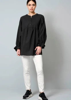Popelinebluse mit Stehkragen