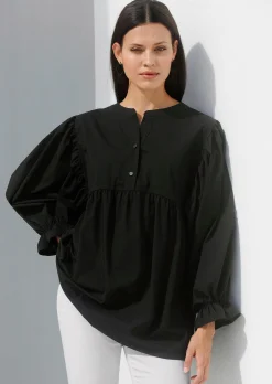Popelinebluse mit Stehkragen