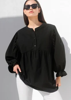 Popelinebluse mit Stehkragen