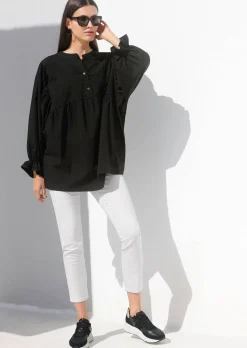 Popelinebluse mit Stehkragen