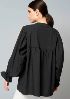 Popelinebluse mit Stehkragen