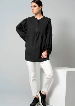 Popelinebluse mit Stehkragen