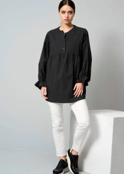 Popelinebluse mit Stehkragen
