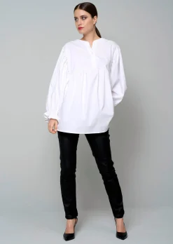 Popelinebluse mit Stehkragen