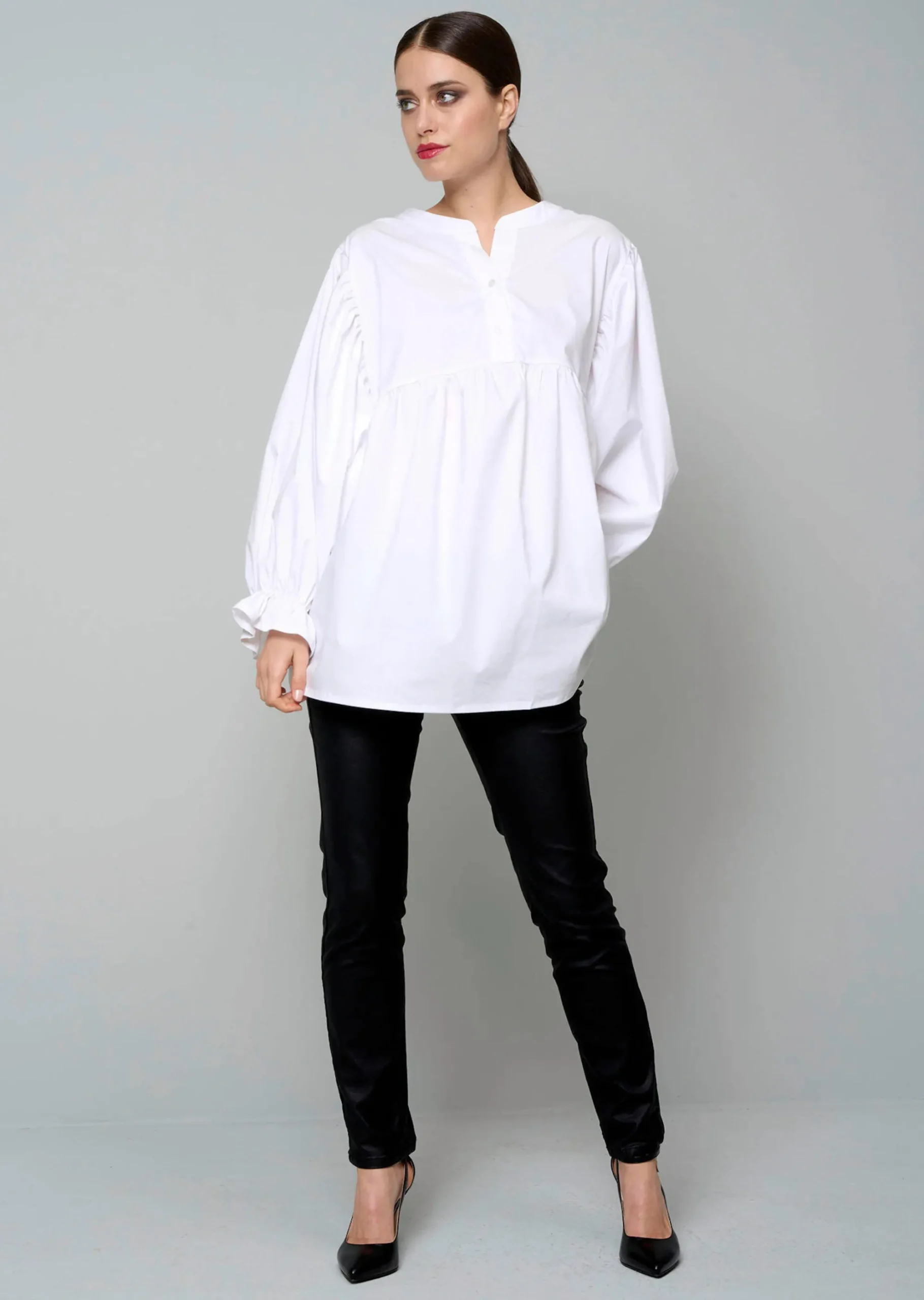Popelinebluse mit Stehkragen