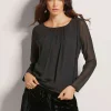 Rundhals-Bluse mit transparenten Ärmeln