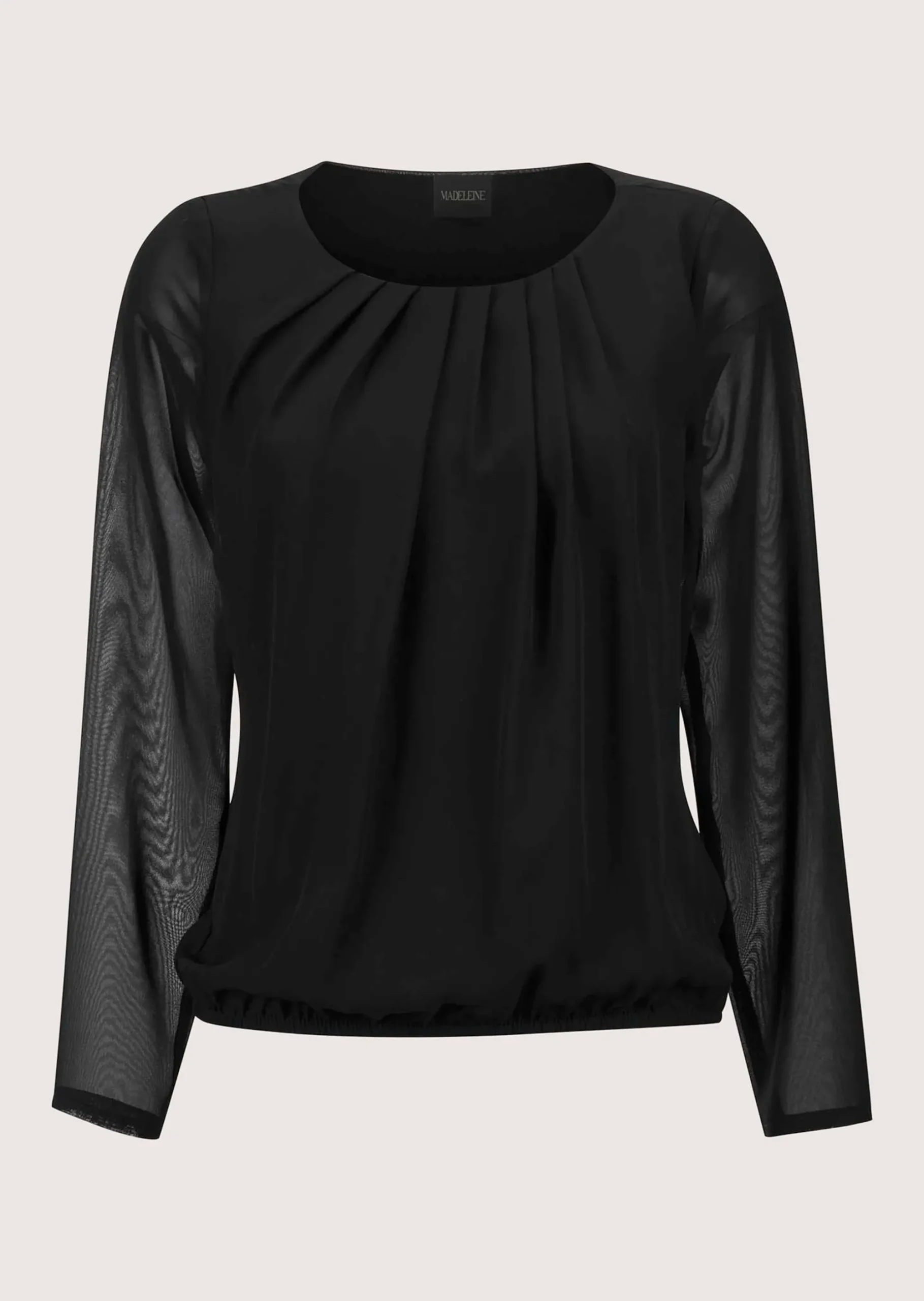 Rundhals-Bluse mit transparenten Ärmeln