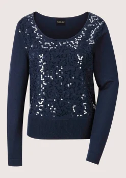 Rundhals-Pullover mit Glanz-Effekt