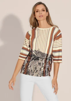 Streifen-Pullover mit Paisley-Druck