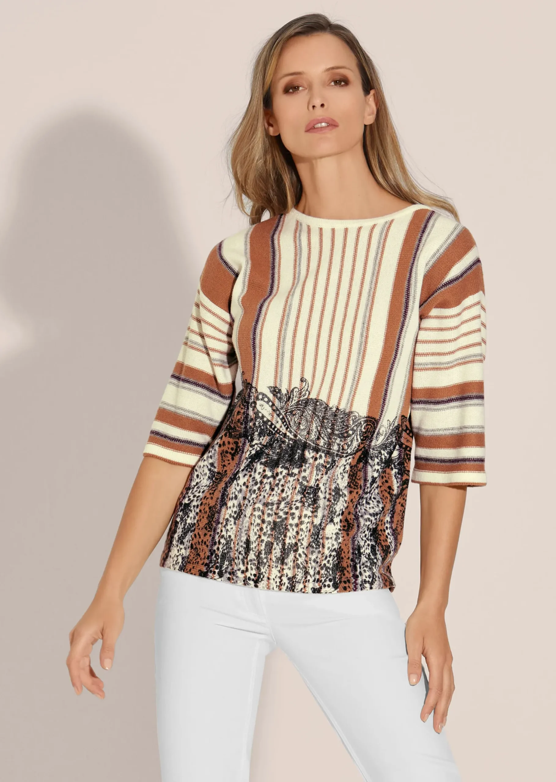 Streifen-Pullover mit Paisley-Druck