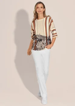 Streifen-Pullover mit Paisley-Druck