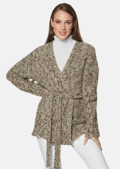 Strickjacke mit Glanz-Effekt und Bindegürtel