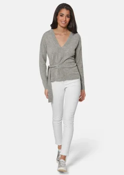 V-Pullover mit Bindeband