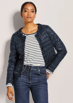 Wattierte Steppjacke mit Blüten-Dekoration