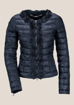 Wattierte Steppjacke mit Blüten-Dekoration