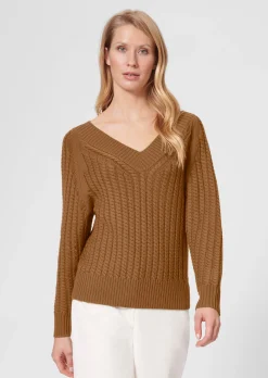 Zopfstrickpullover mit V-Ausschnitt
