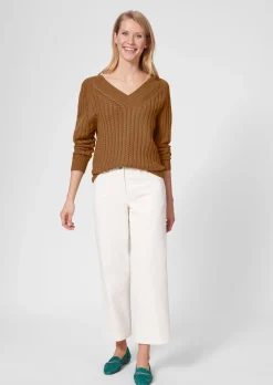 Zopfstrickpullover mit V-Ausschnitt
